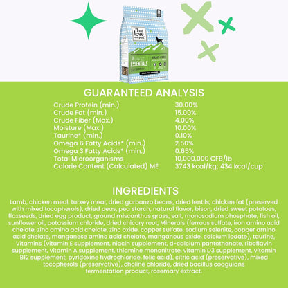 I and love and you Naked Essentials Dry Dog Food - Lamb + Bison - High Protein, Real Meat, No Fillers, Prebiotics + Probiotics, 4lb Bag