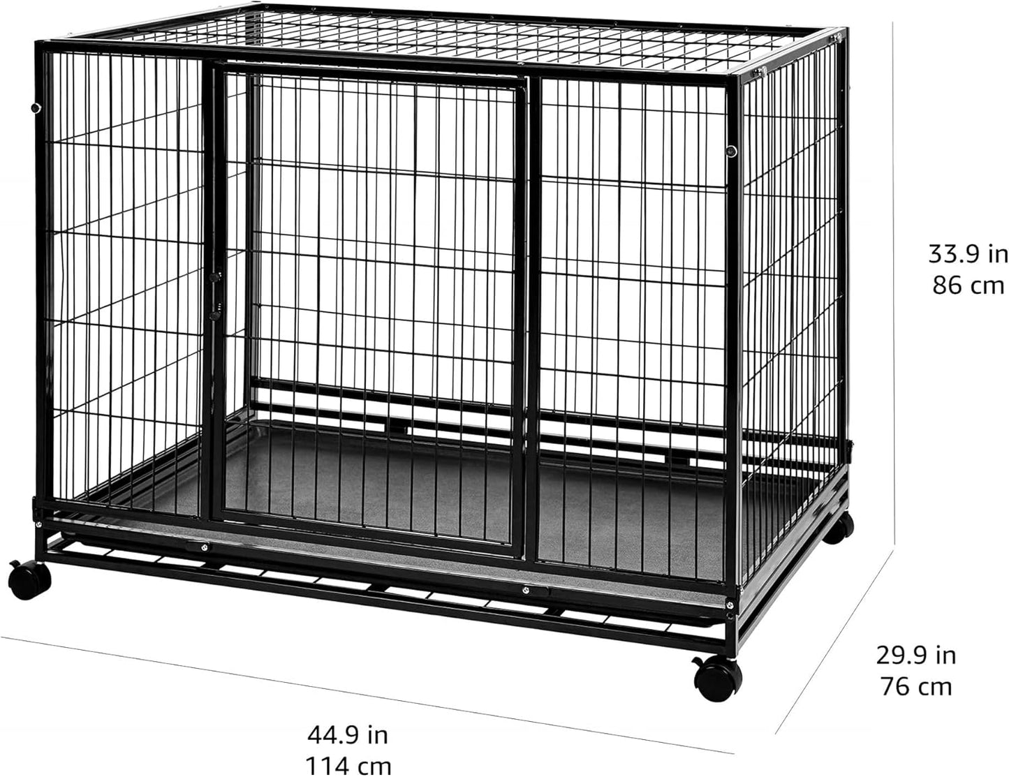 Amazon Basics - Portable Heavy Duty Stackable Dog Pet Kennel on Wheels with Tray, Black, 43.5" L x 29.8" W x 34.3" H