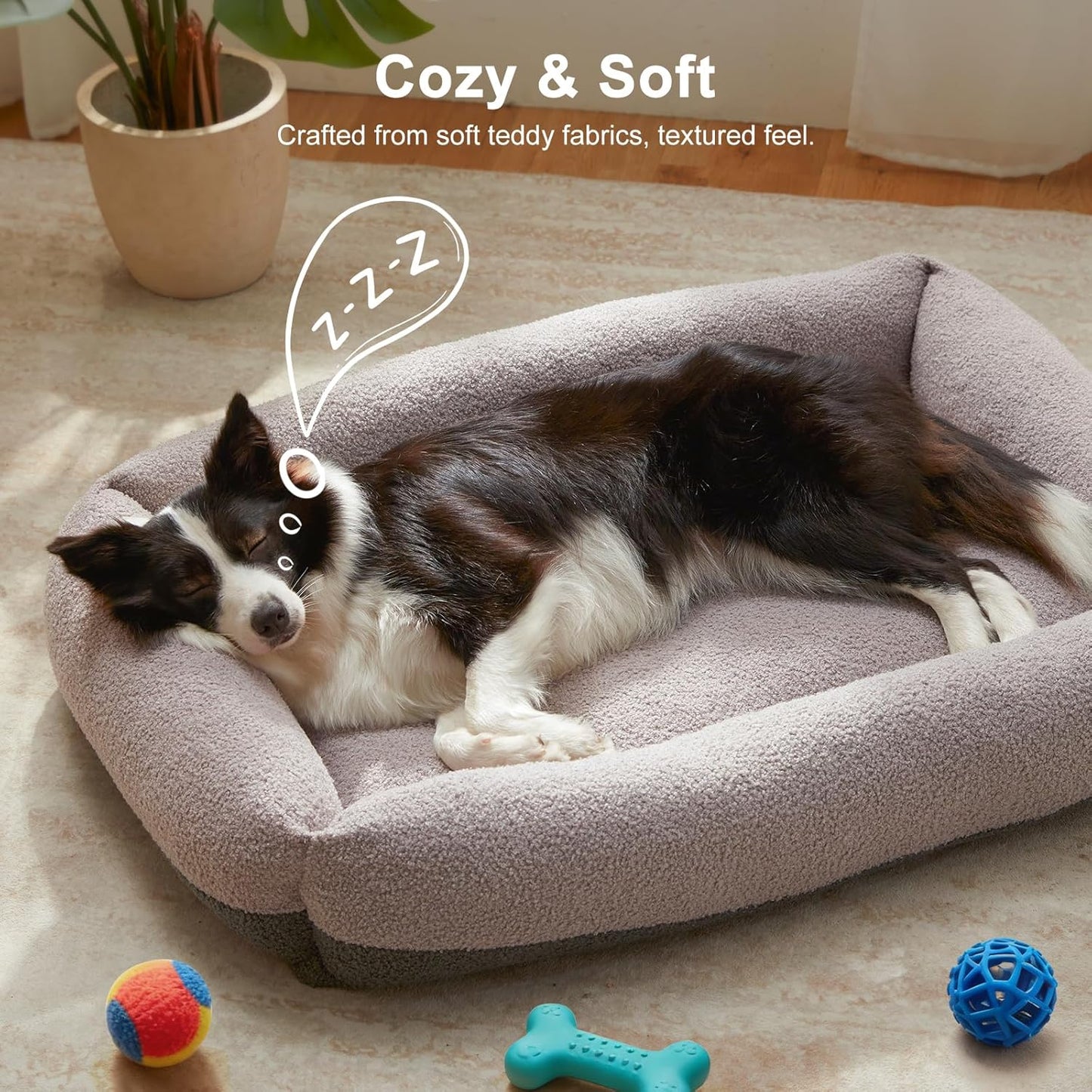FURTIME Washable Dog Bed Large Sized Dogs, Washable Comfy Fluffy Large Dog Bed, Removable Zipper Cover Machine Wash, Soft Orthopedic Bed Durable Pet Cuddler with Anti-Slip Bottom, 36"x27"x8", Grey