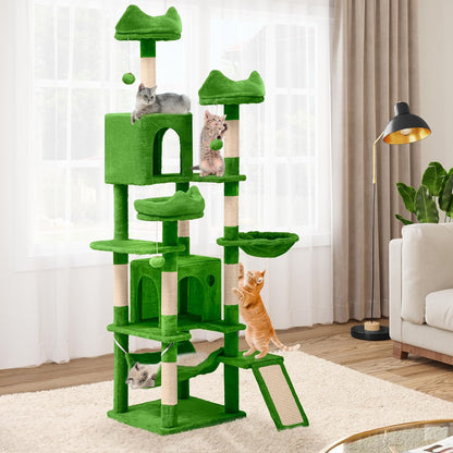 YITAHOME Tall Cat Tree Tower for Indoor Cats, 75in Multi-Level Cat Climbing Tower with Cat Condos, Top Perches, Hammock, Sisal Scratching Posts and Board, Kittens Play Activity Center, Green