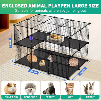 41 Panels Pet Playpen, 35.4" L x 23.6" W x 23.6" H Small Animal Playpen with 2 Doors, C&C Cage for Guinea Pigs,Rabbit,Bunny,Hedgehogs, Puppy Play Pen Indoor Outdoor, Two-Story Chicken Play Pen