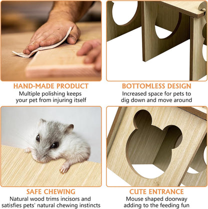 2 Pcs Hamster Food Bowl (2.7" D*1.3" H) &Wooden Small Animal Hideout (8" L*4" W*4" H)