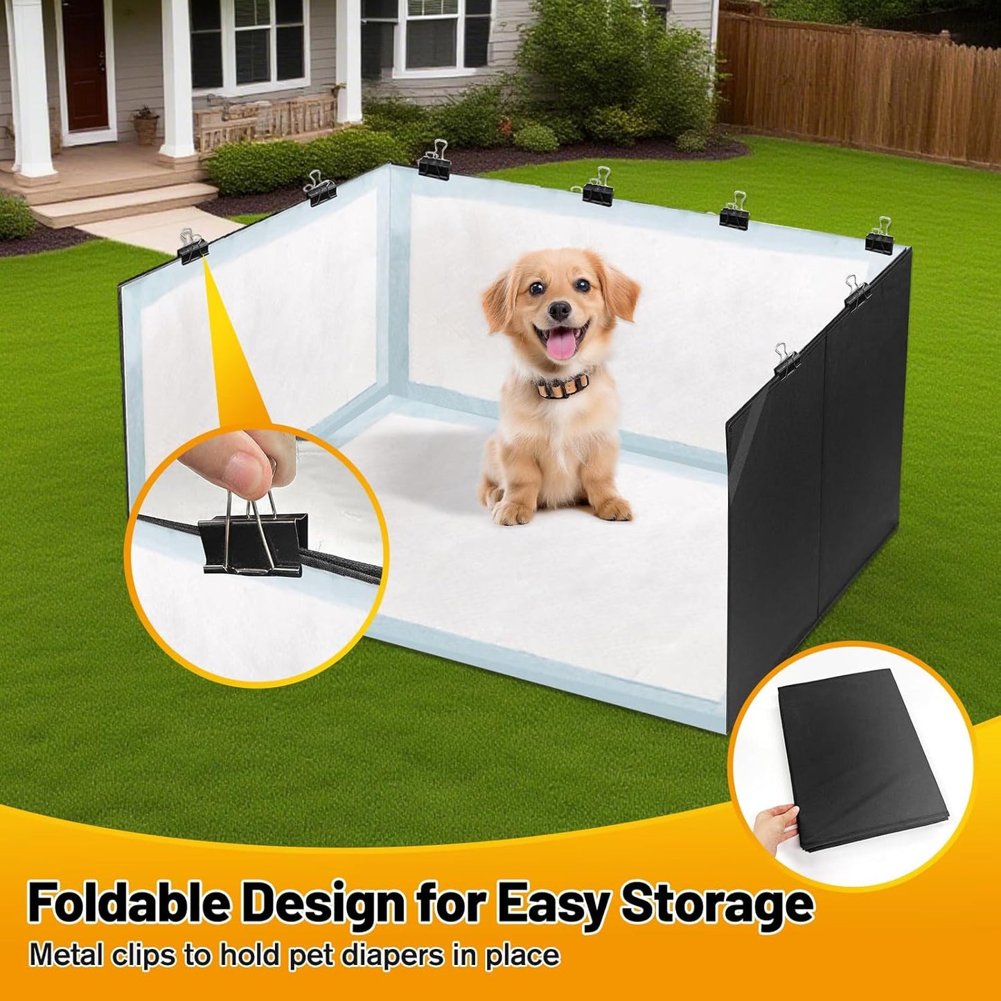 Dog Litter Box with Waterproof Liner, Foldable Dog Potty Tray Pee Pad Holder for Small Medium Dogs, Portable Indoor Toilet (35.4x23.6x15.7in)