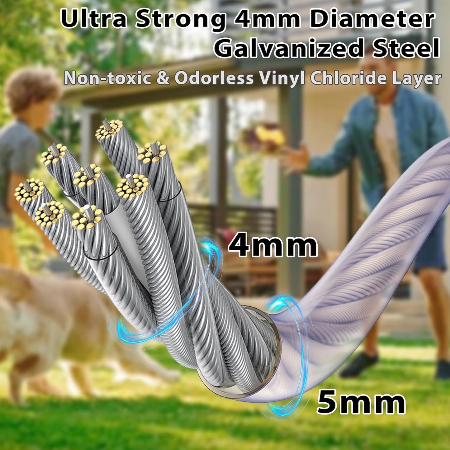 Heavy Duty Dog Tie-Out Cable and Stake for Yard Camping, with 50Ft Heavy Duty Cable with Spring, for Small Medium Large Dogs up to 200 lbs, 360°Swivel Dog Run- No Tangle, Spiral Dog Stake (Set)