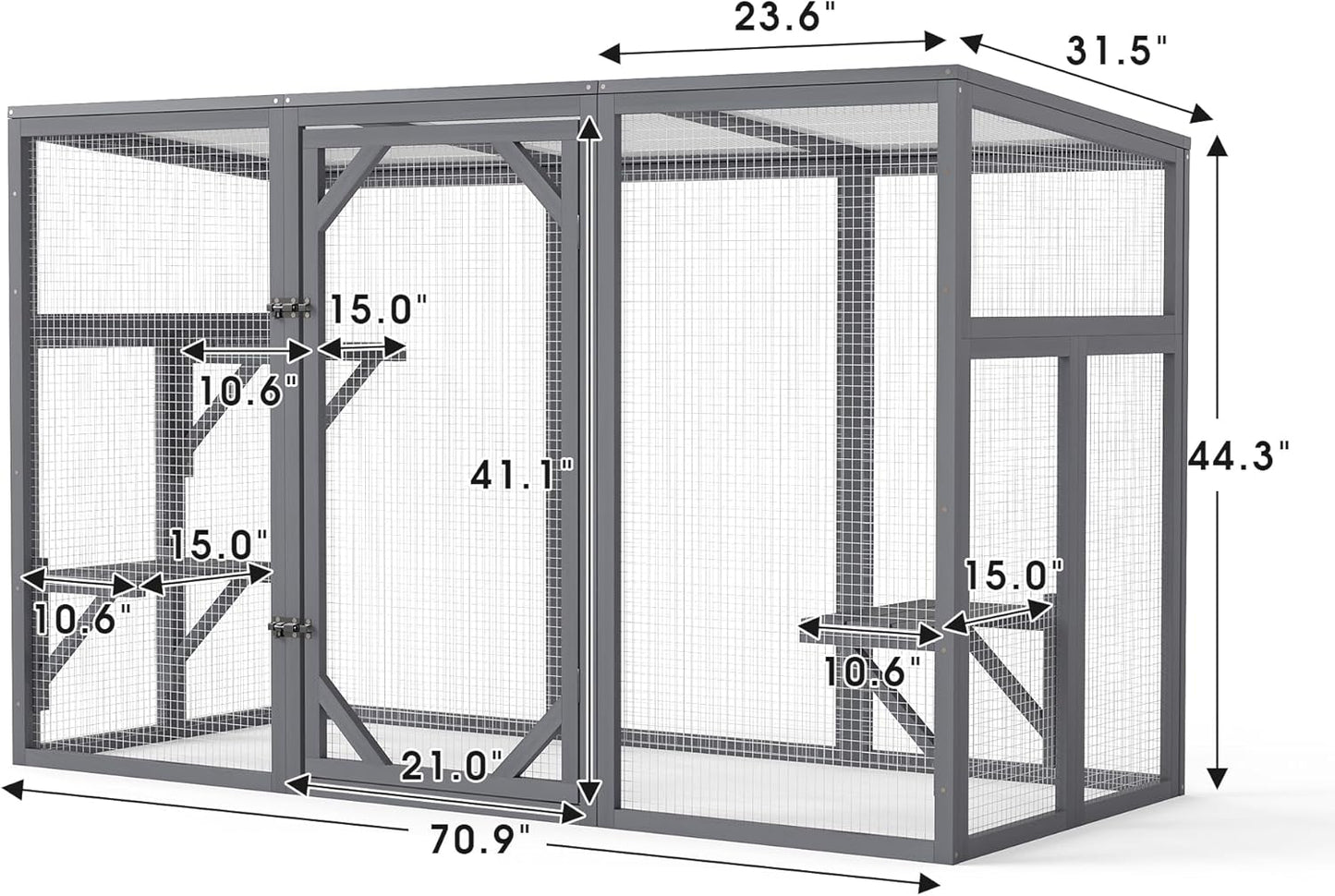 Outdoor Cat Catio House, Wooden Cat Habits with 3 Platforms, Lockable Doors, Top PC Sun Roof, Patio Yard Window Enclosures, Weatherproof, Gray