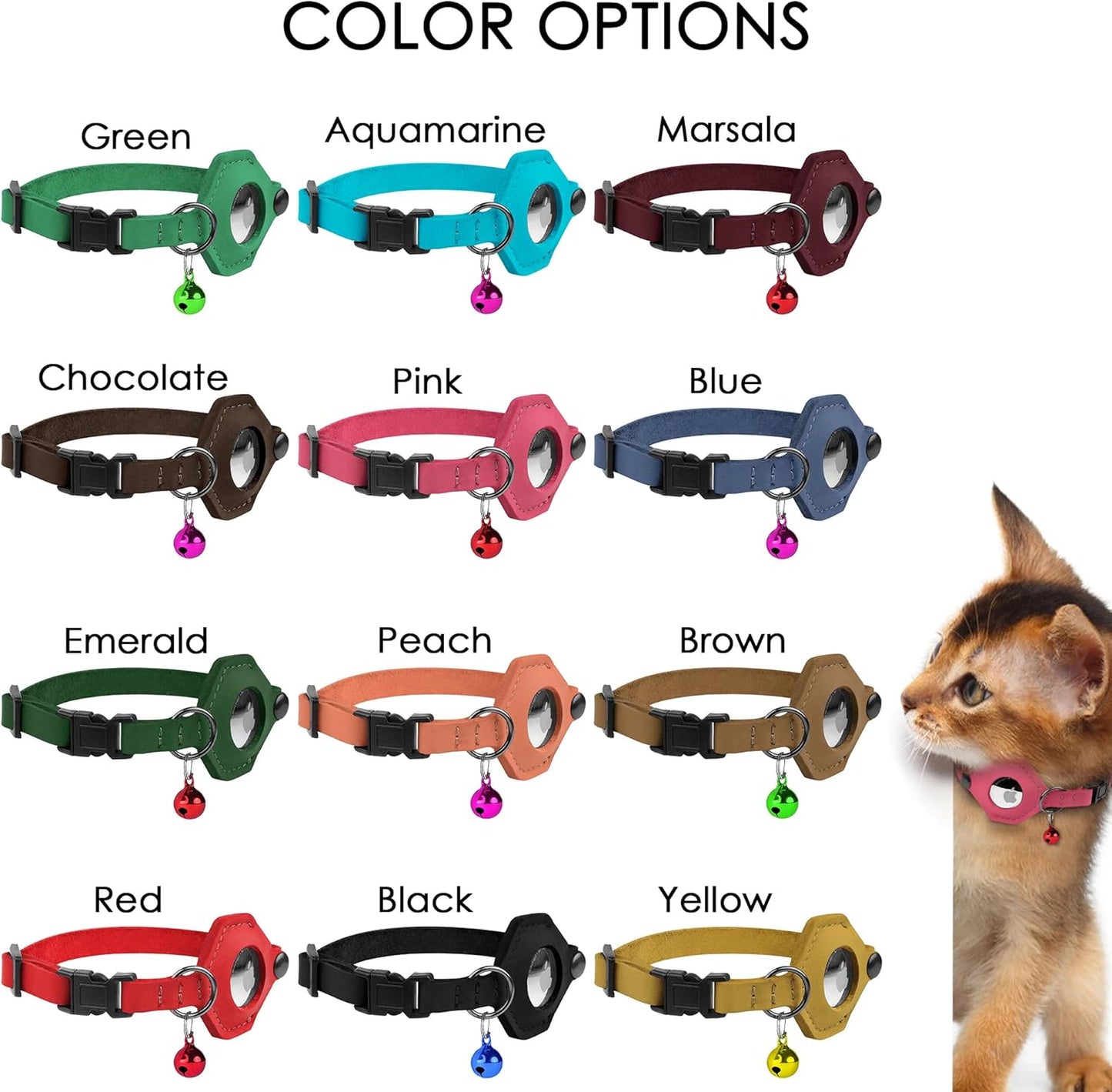 Breakaway Airtag Cat Collar with Removable Bell - Leather Soft Pet Collar with Apple Air Tag Holder - Adjustable GPS Collars for Girl Boy Cats Kitten Puppy - Lightweight, Cute and Comfortable (Blue)