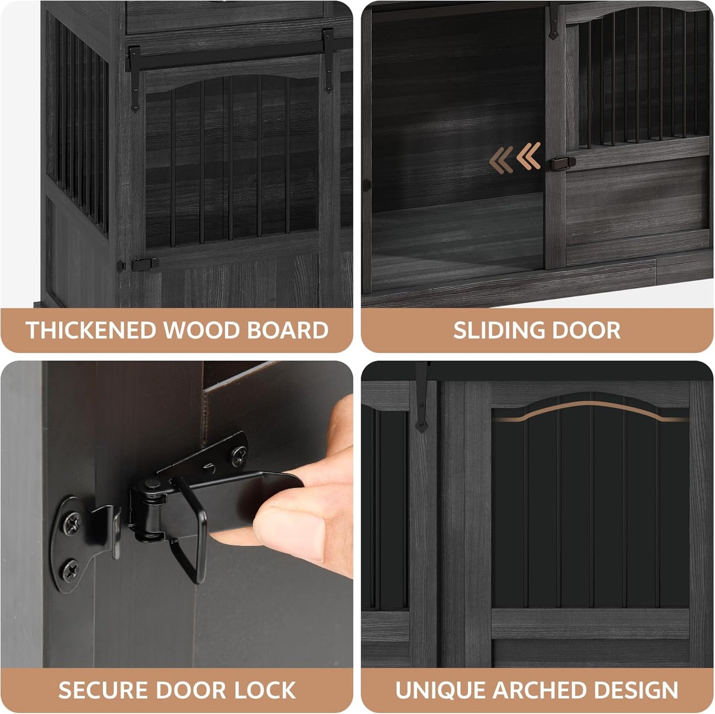 70.86" Double Dog Crate Furniture with Storage for 2 Medium Large Dogs Farmhouse Wooden Dog Kennel Furniture with 2 Sliding Doors Divider & Power Outlet Decorative Dog Cage TV Stand Dark Grey