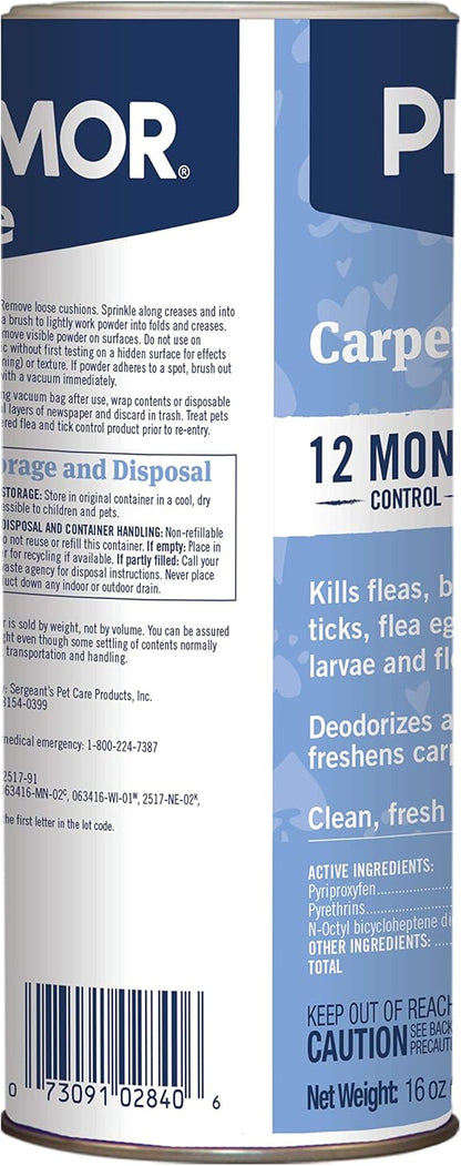 PETARMOR Home Carpet Powder for Fleas and Ticks, Protect Your Home From Fleas and Deodorizes Carpets, 16 Ounce