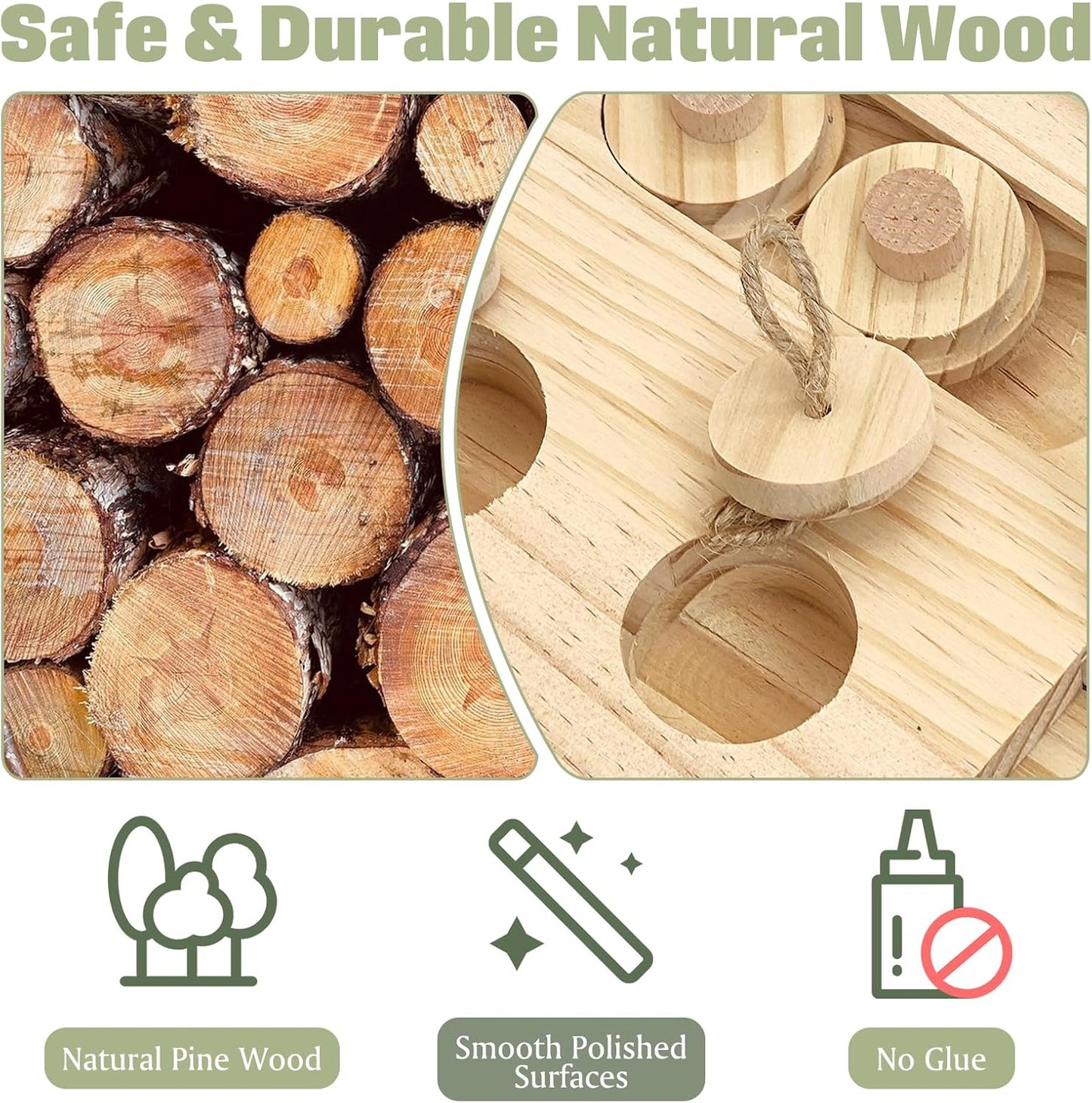 BNOSDM Wooden Bird Tunnel Parrot Swing Toys Natural Hanging Nest and Wooden Bird Foraging Toys with Enrichment Puzzle for Small and Medium Parrots, Parakeets, Cockatiels, Sun Conures