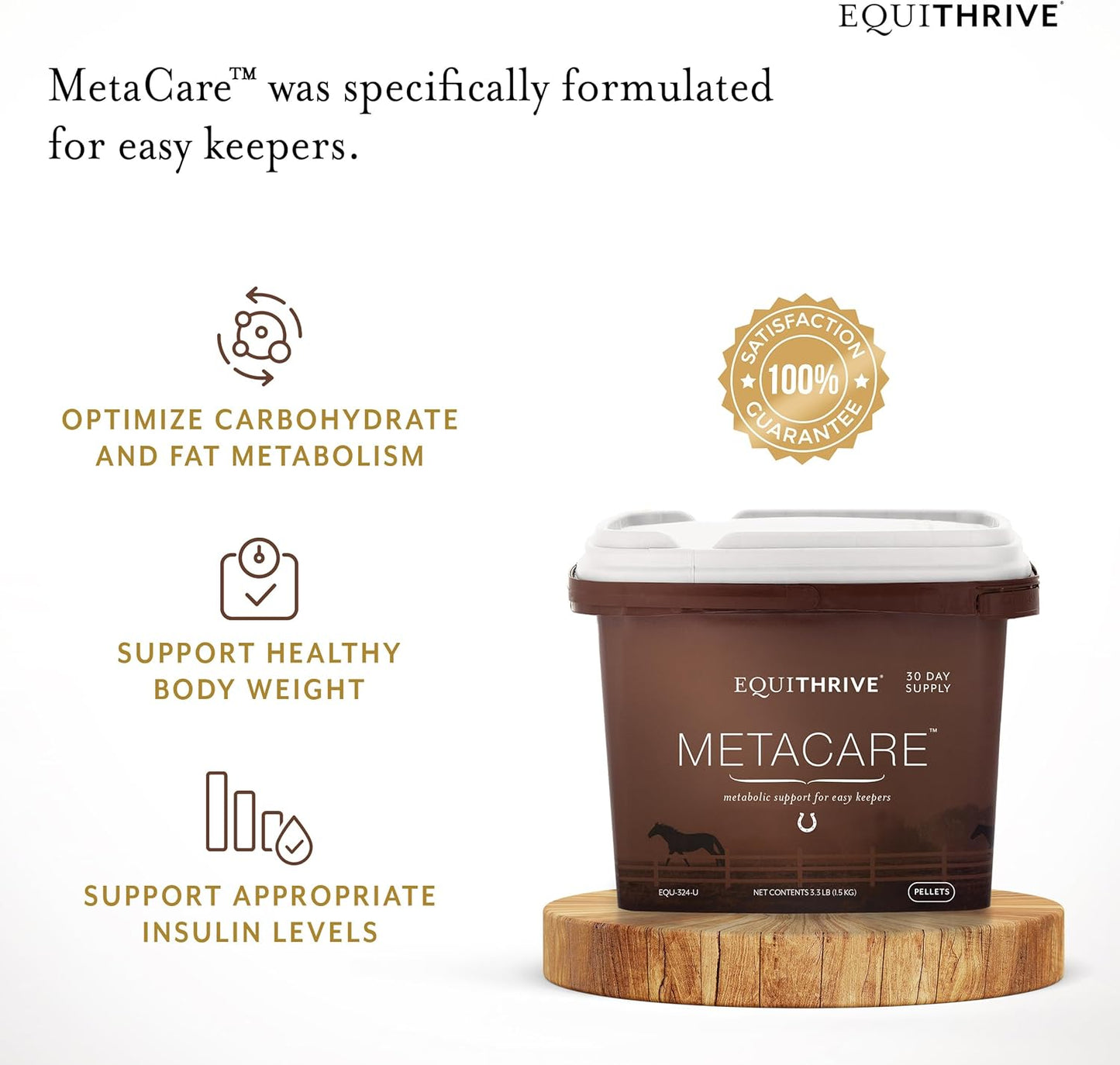 Equithrive MetaCare Horse Supplement Pellets with Resveratrol, Flavonoids and Amino Acids, Equine Metabolic Support, 3.3 lbs, 30 Day Supply