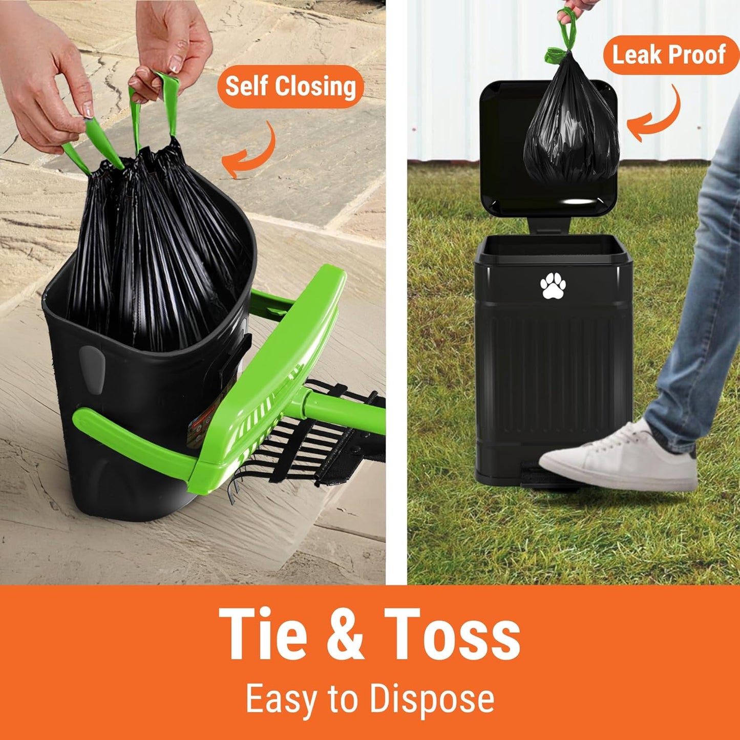 Pupzle Dog Pooper Scooper with Bag Attachment, 40" Long Handle Pooper Scooper for Large Dogs, Dog Poop Scoop for Yard, Large Capacity Swivel Bin and Rake, Lavender Scented Bags (Green)