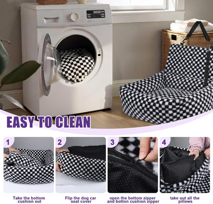 Dog Car Seat for Small Dogs,Medium Dog Car Bed with Detachable Washable Cover,Pet Puppy Booster Cars Seats with Safety Belt Up to 30 lbs(Grid Black)