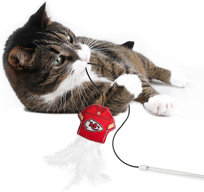 NFL Kansas City Chiefs Cat Toy Wand with Catnip - Team Jersey Shaped Plush Teaser Toy for Cats & Kittens - Interactive Pet Toy for Play & Exercise