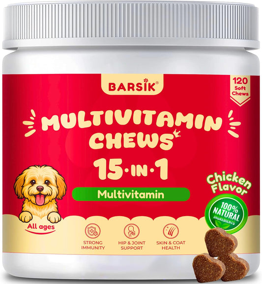 Dog Multivitamin, chewable multivitamin for Dogs, Supplements for Hip & Joints, Skin & Coat, Omega 3 Oil for Immune, Heart & Digestive Health, Senior & Puppy Multivitamin - Chicken Flavor - 120ct
