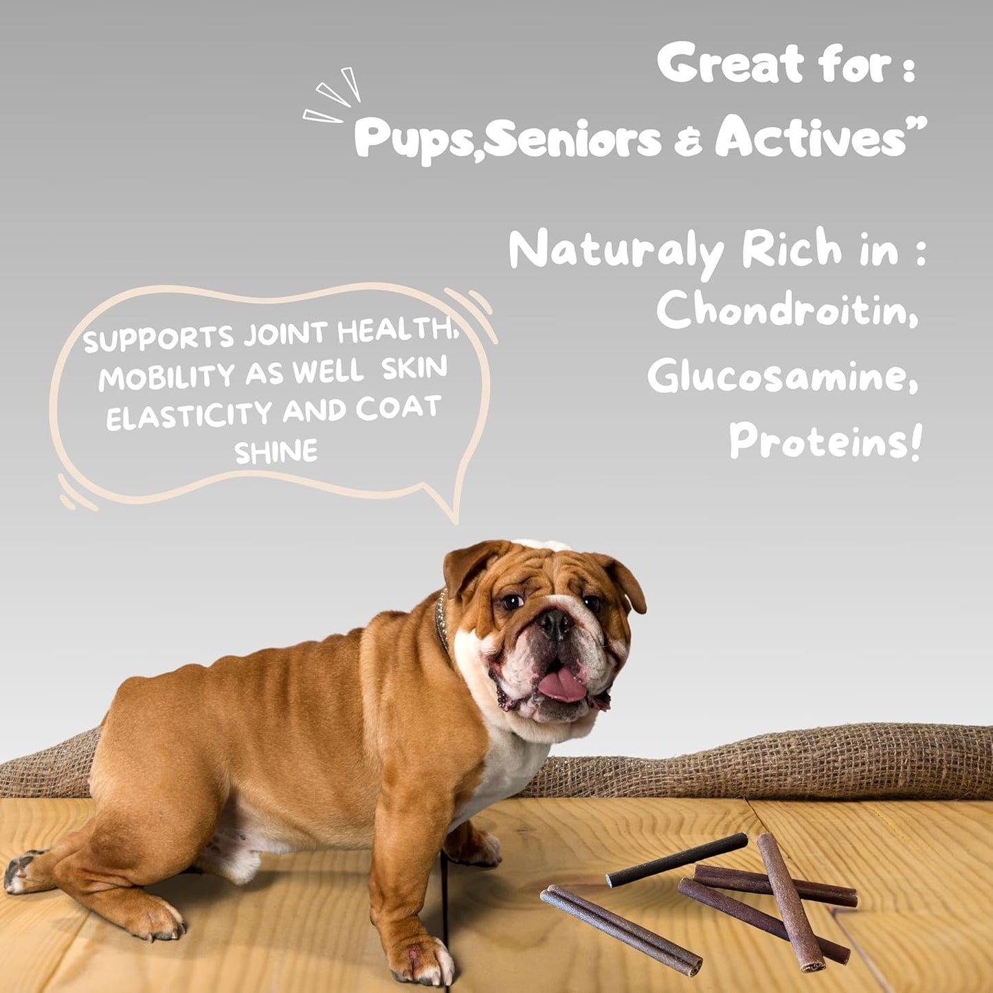 Pets WH Plus-Premium High Collagen Beef Dog Chews, 100% Natural, Single Ingredient, Grass-Fed Beef, 6” Sticks, 5 Count | Long-Lasting, Grain-Free, Rawhide-Free, Supports Joint Mobility & Dental Health