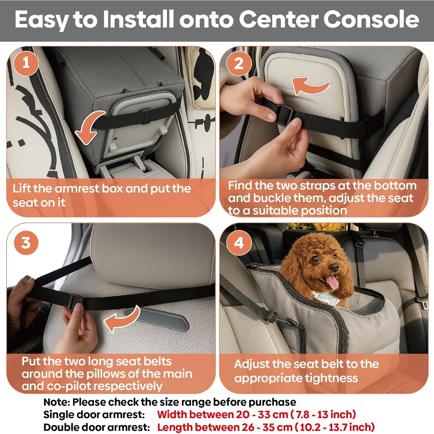 Cat Car Seat Center Console with Harness for Pets Under 10 Lbs, Cat Carrier for Car Armrest, Middle Console Dog Bed Small Dogs, Travel & Portable & Safe, Kitten Puppy Small Pet, 0-10 Lbs