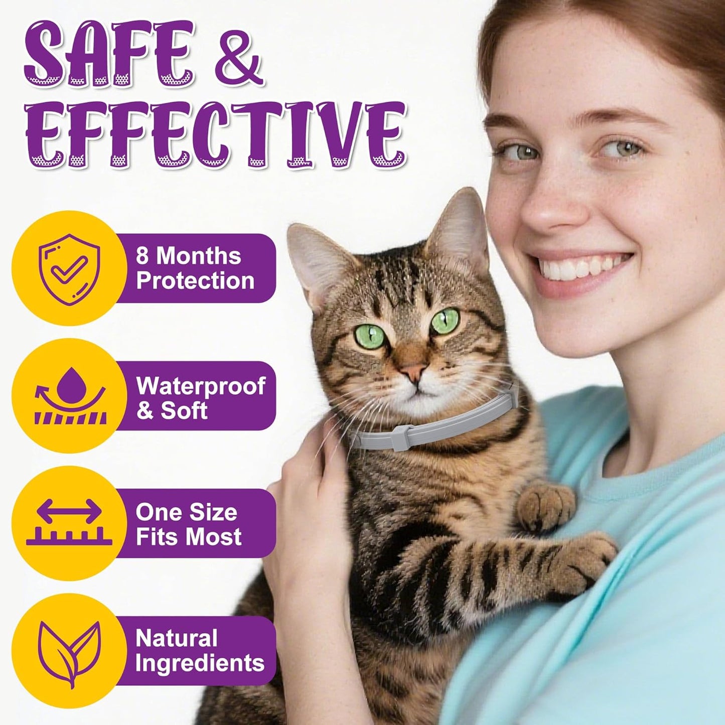 4 Pack Flea & Tick Collar for Cats - 8 Months Long-Lasting Protection and Prevention, Adjustable Cat Flea and Tick Collar