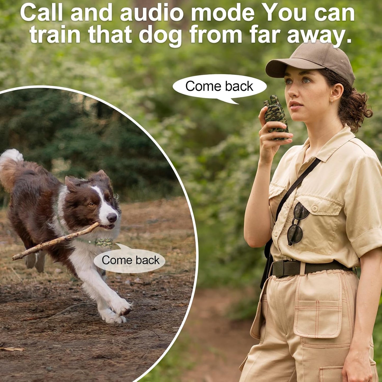 Shock Collar for Dogs, 2 Dogs Training Collar, 4500 FT Waterproof Bark Collar, Rechargeable Electric Collar with Recording & Calling & Vibration & Shock for All Breeds (Camo)