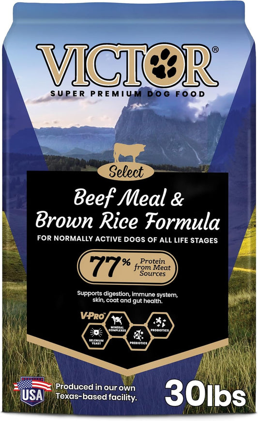 Victor Super Premium Dog Food – Select Beef Meal & Brown Rice Formula for Immune and Gut Health – Gluten-Free Beef Meal Dry Dog Food for All Normally Active Dogs of All Life Stages, 30 lbs