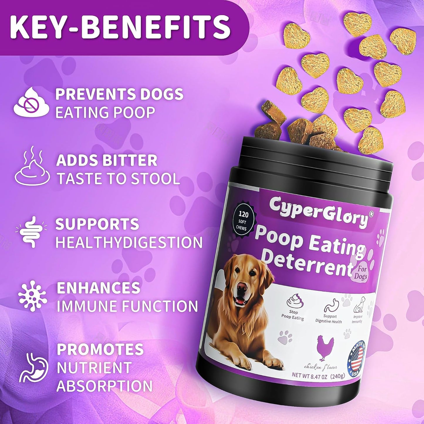 No Poop Chews for Dogs - 120 Chews Stool Eating Deterrent with Probiotics & Digestive Enzymes Supplement - Teeth Health & Immune - No Poop Eating Deterrent for Dogs - Made in USA