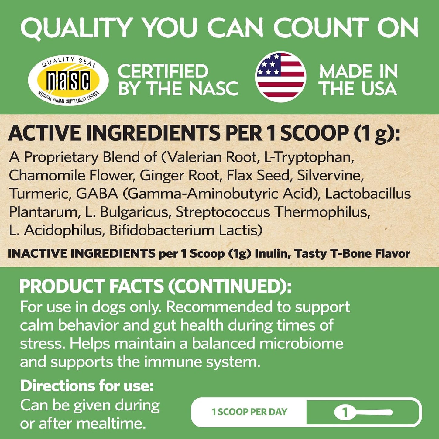 Fidobiotics Relaxin’ Rover Calming Supplement, Probiotics for Dogs with Valerian, Chamomile & GABA for Stress & Anxiety Relief, Tasty T-Bone Flavor 20 Servings