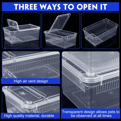Irenare 8 Pcs Reptile Breeding Box Plastic Spider Terrarium Tarantula Feeding Box for Bearded Dragon Lizard Spider Gecko Scorpion (Vent Strips,Clear,8.6 x 5.1 x 3.1 Inch)