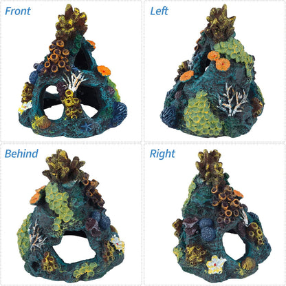 Uniclife Aquarium Decorations Resin Coral Rock Mountain Cave Fish Tank Decor Ornaments Fish House for Betta Rest Hide Play Breed