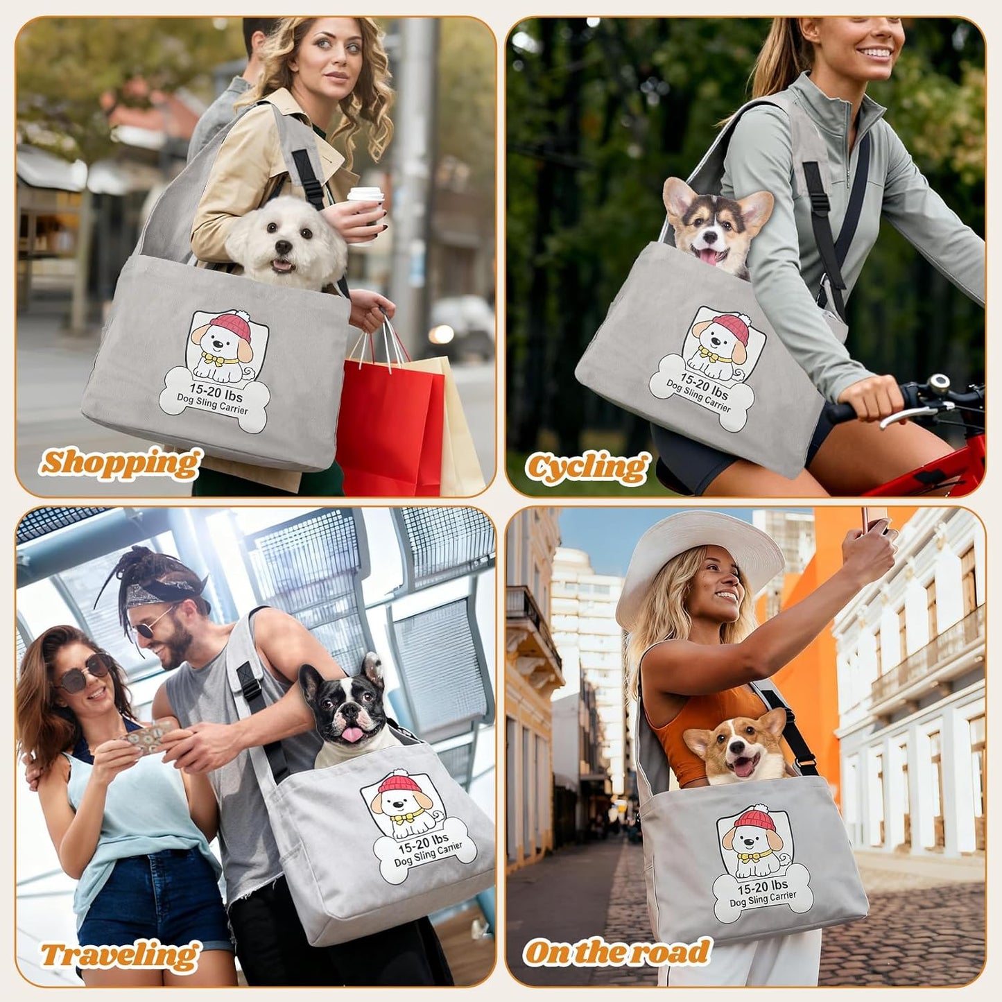 Dog Sling Carrier for 15-20lbs Fits French Bulldog, Westie, Golden Retriever Puppies, Corgi – Hands-Free Outdoor Carrier with Adjustable Oxford Strap, Hard Bottom Panel with Soft Cushion