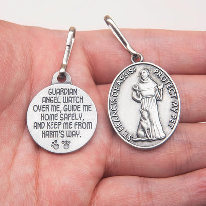 Pet Tags Engraved 2 Packs St Francis of Assisi Cats dogs Medal Pendant Collar Charm Protect My Pet