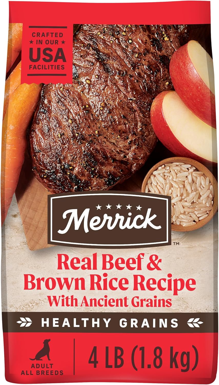 Merrick Healthy Grains Premium Adult Dry Dog Food, Wholesome And Natural Kibble With Beef And Brown Rice - 4.0 lb. Bag