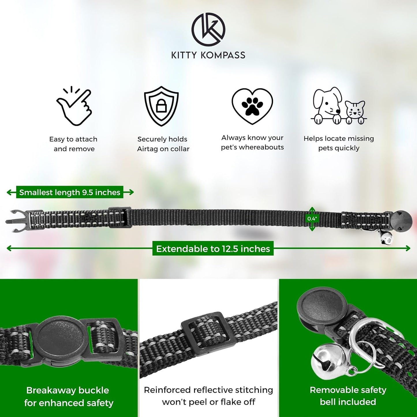 Airtag Holder Cat Tracking Collar 2025 Updated Design - Breakaway, Reflective Kitten Collar with Apple Air Tag Holder and Bell for Girl Boy Cats (Blue)