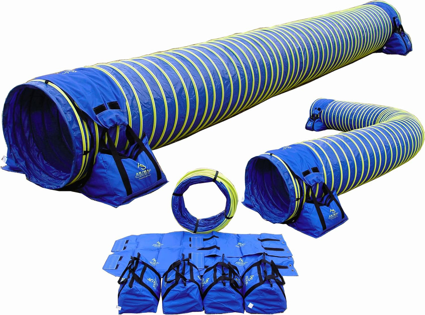 20' Heavy Duty Dog Agility Tunnel with 2 Sets of Tiedown System, Competition & Training, Multiple Colors, 2 Lengths (Blue)