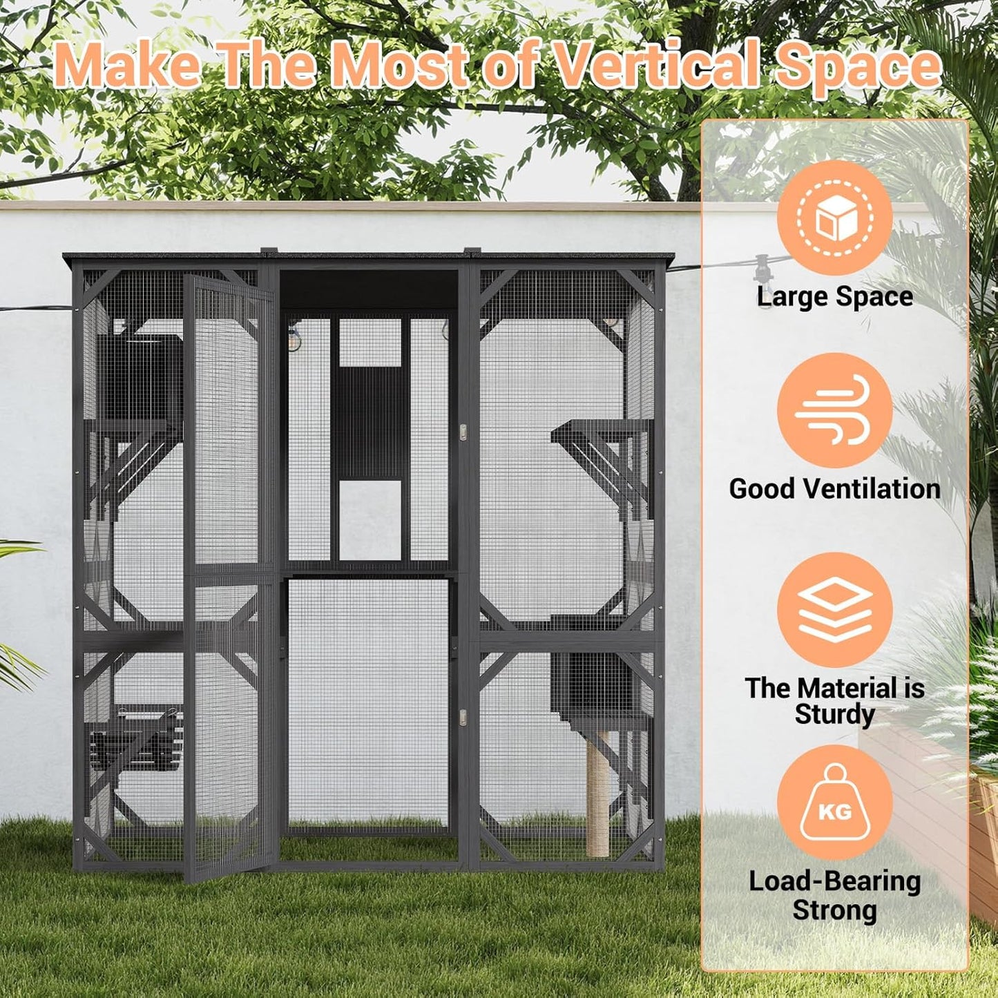 70'' Outdoor Cat Enclosure,Walk-in Catio with 4 Jumping Platforms & 2 Napping Houses,Swing Hammock, Cat House Indoor with Waterproof Roof, Sisal Post,Slide Door,UV Resistant for Indoor Outdoor