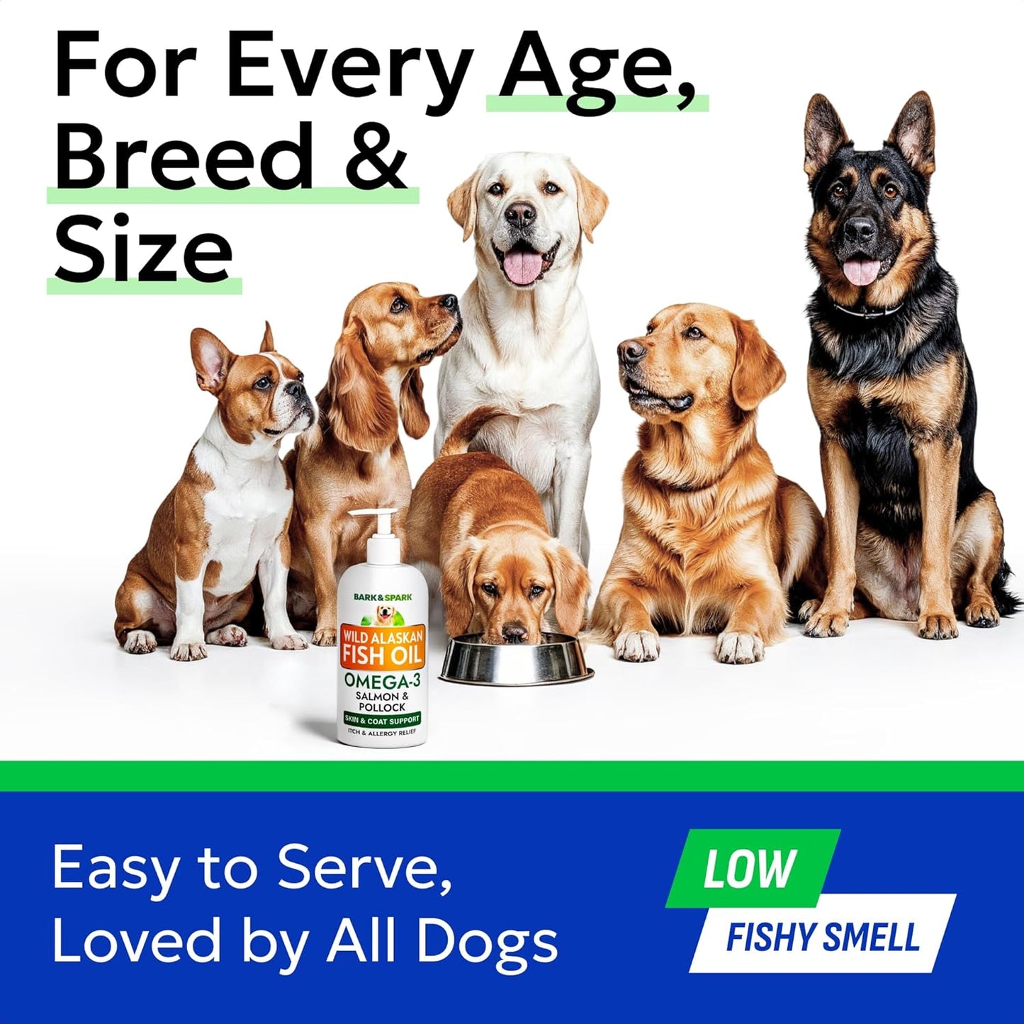 Bark&Spark Fish Oil for Dogs - Natural Omega-3 - Skin & Coat Support - Liquid Food Supplement for Pets - Natural EPA + DHA Fatty Acids for Joint Function, Immune & Heart Health 8oz - Salmon