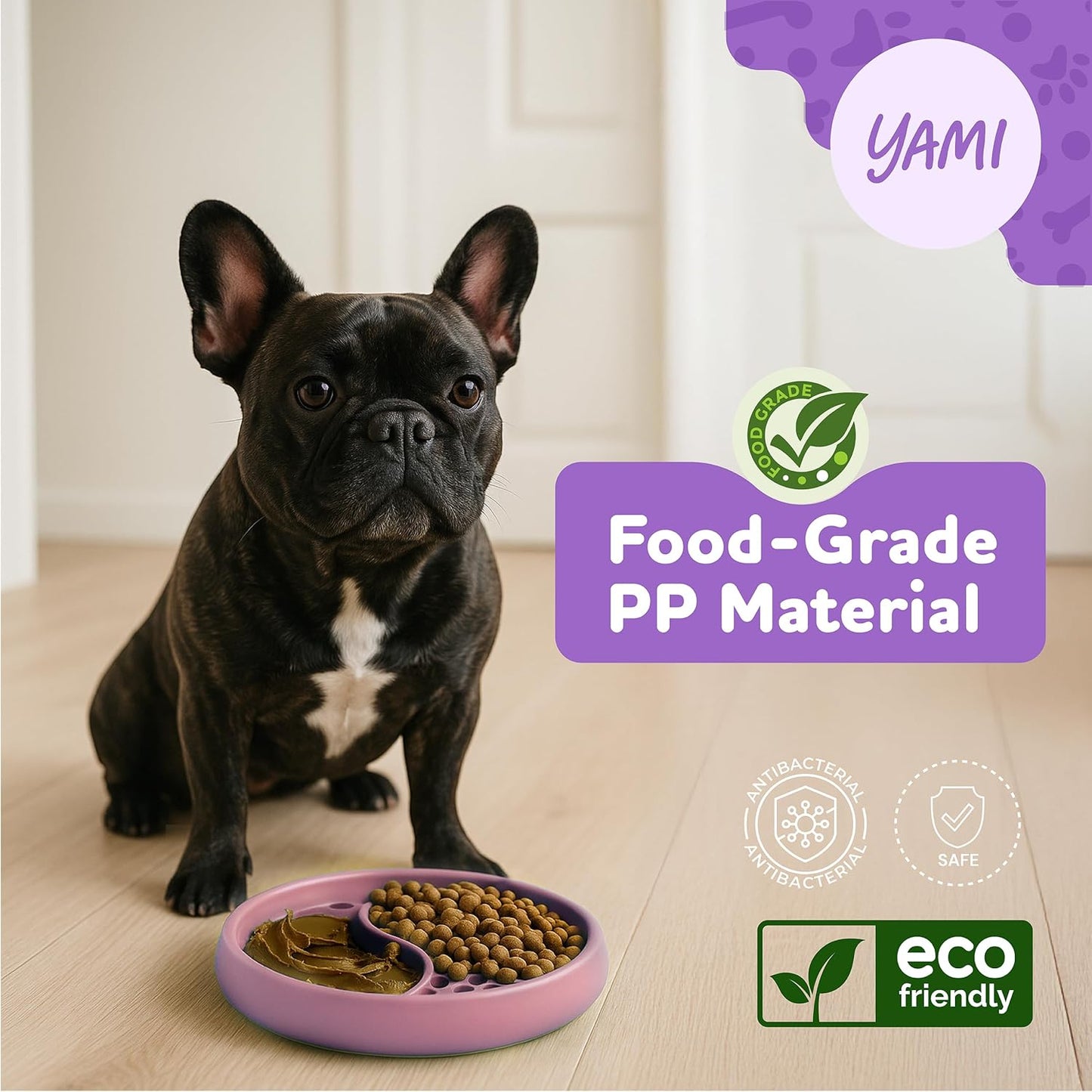 YAMI Bowl Lick Mat for Dogs & Cats, Slow Feeder Bowls, Cat Slow Feeder, Dog Enrichment Toys with Suction Cup for Anxiety Relief, Food-Grade Silicone, Dishwasher Fit, for All Breed (Light Pink)