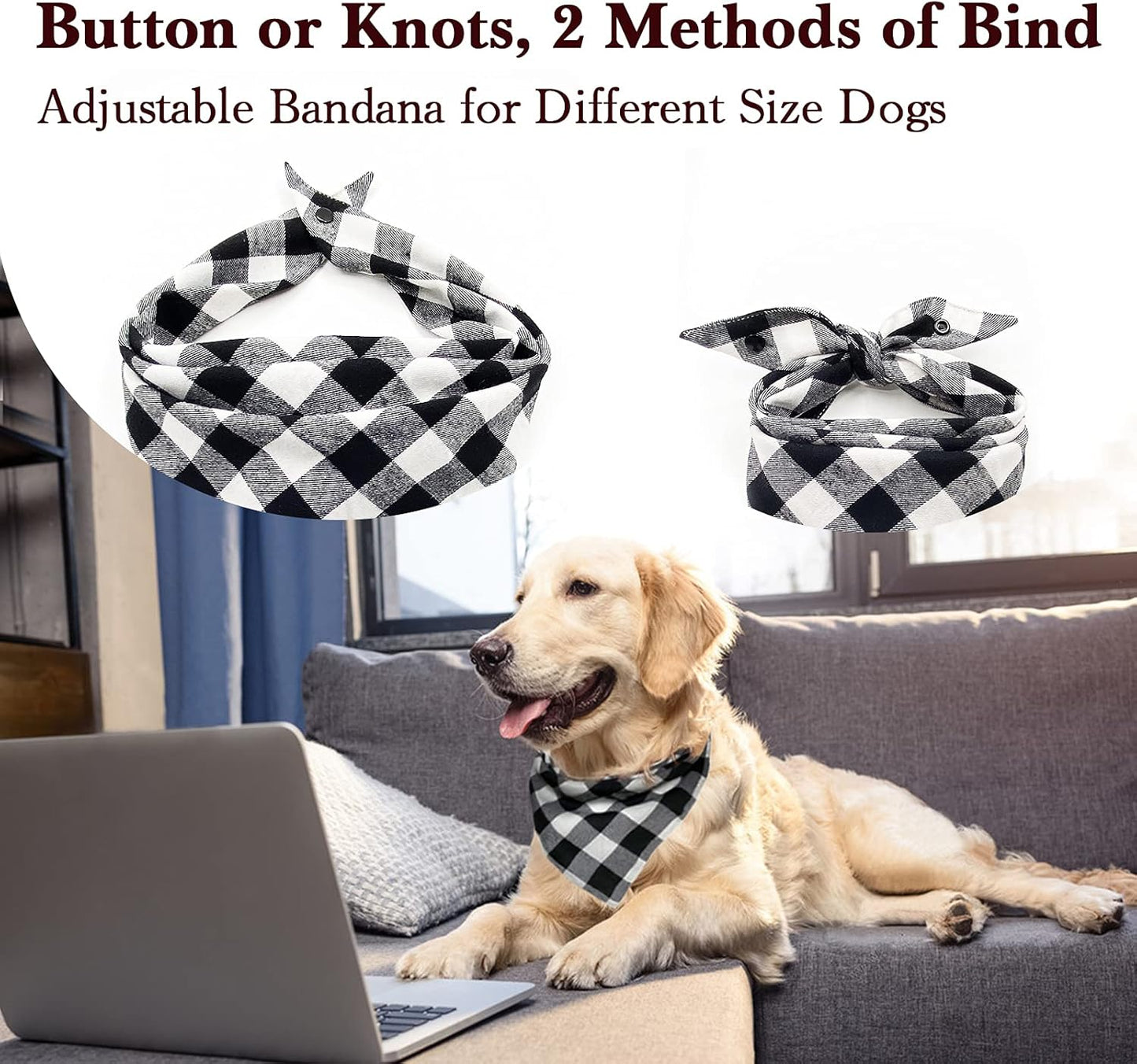Christmas Plaid Dog Bandana with Button, Fall Dual Layer Scarf Soft Cotton Triangle Bib Girls and Boys Kerchief Adjustable Accessories for Small Medium Large Extra Large Dog Puppy Pet Cat