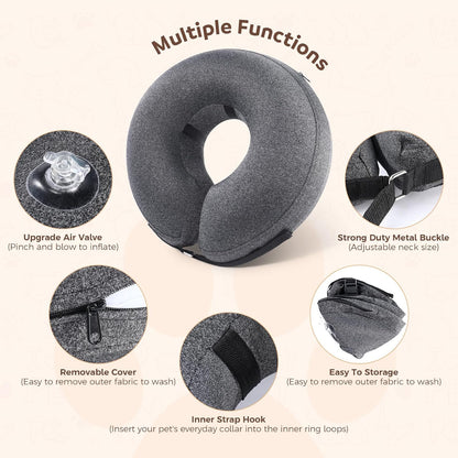 Dog Cone Collar, Inflatable Recovery Cone After Surgery, Adjustable Blow up Dog Donut Collar, Pet Recovery Collar for Dogs and Cats Size XS up to 5”