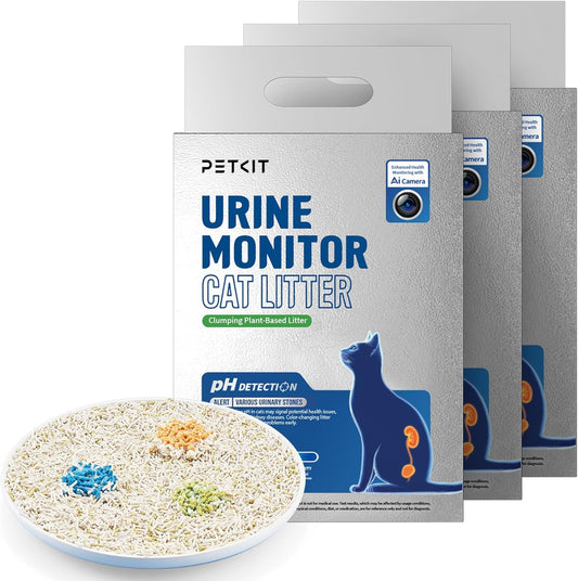 PETKIT 2025 New Urine Monitor Litter, pH Detection Tofu Litter, Superior Clumping 100% Natural Ingredients Plant Cat Litter, Dust-Free and Odor Control, Non-Sticky, Easy Scooping (5.2lb×3bags)