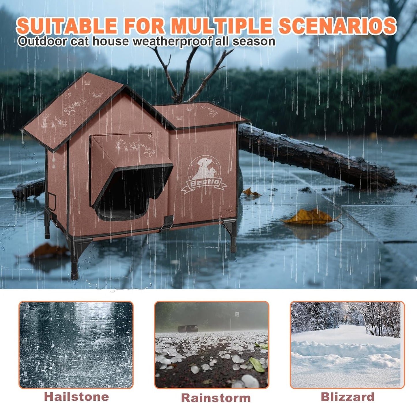 Large Heated Cat House for Outside 21x17x17 in with Elevated Base Cat-Attracting Eave Design Feral Stray Shelter,Intelligent Controller and Waterproof Cat Heated House Shelter for Outdoor