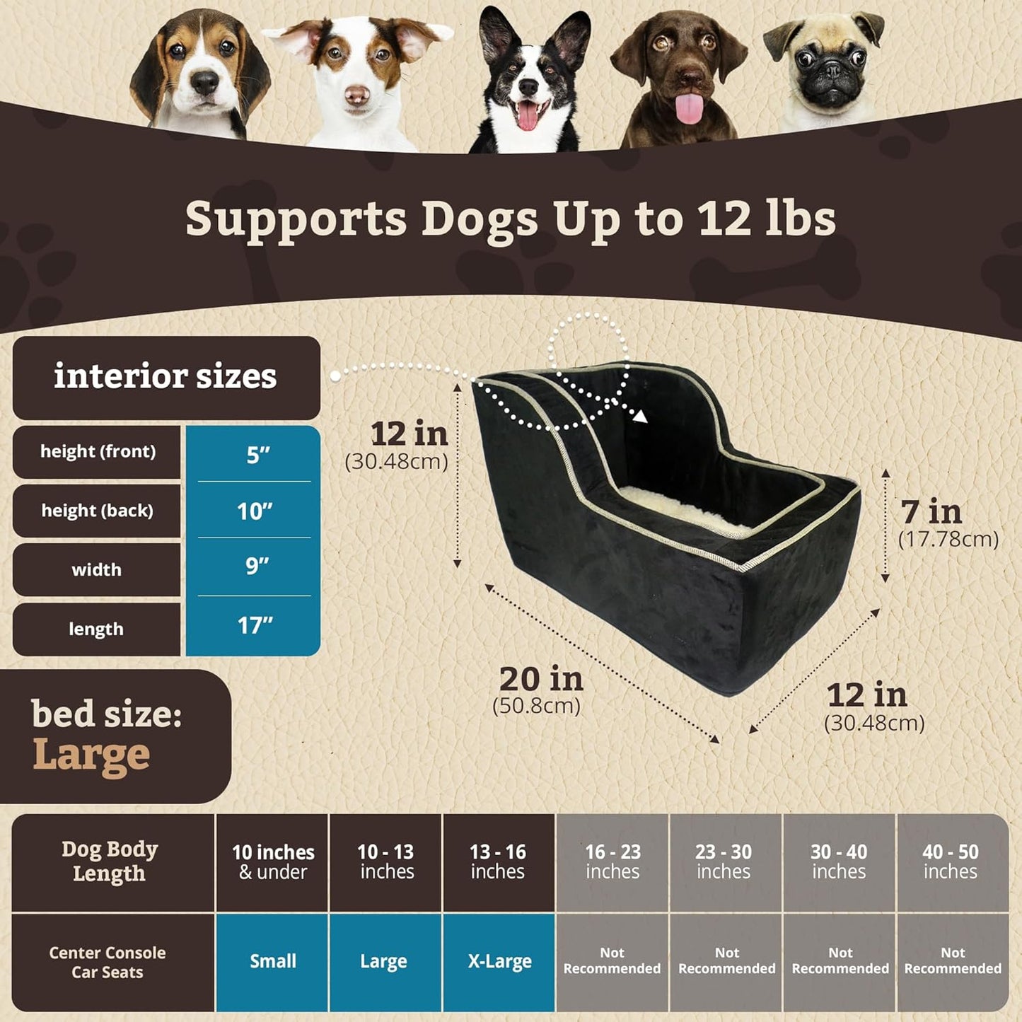 Snoozer High-Back Console Dog Car Seat - Small Dog Car Seat, Center Console Booster Bed for Small Size Dogs up to 12 lbs, Washable - Large