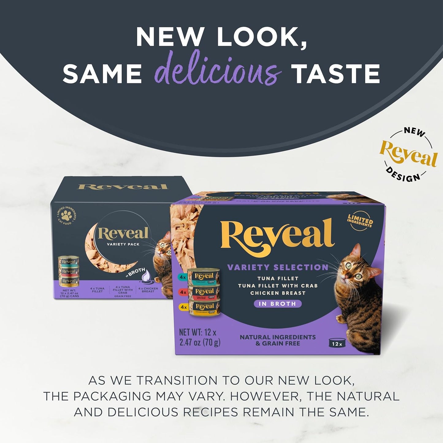 Reveal Natural Wet Canned Cat Food, Limited Ingredient, Grain Free, High Protein with No Artificial Additives, Fish and Chicken Variety in Broth, (12 x 2.47 oz Cans)