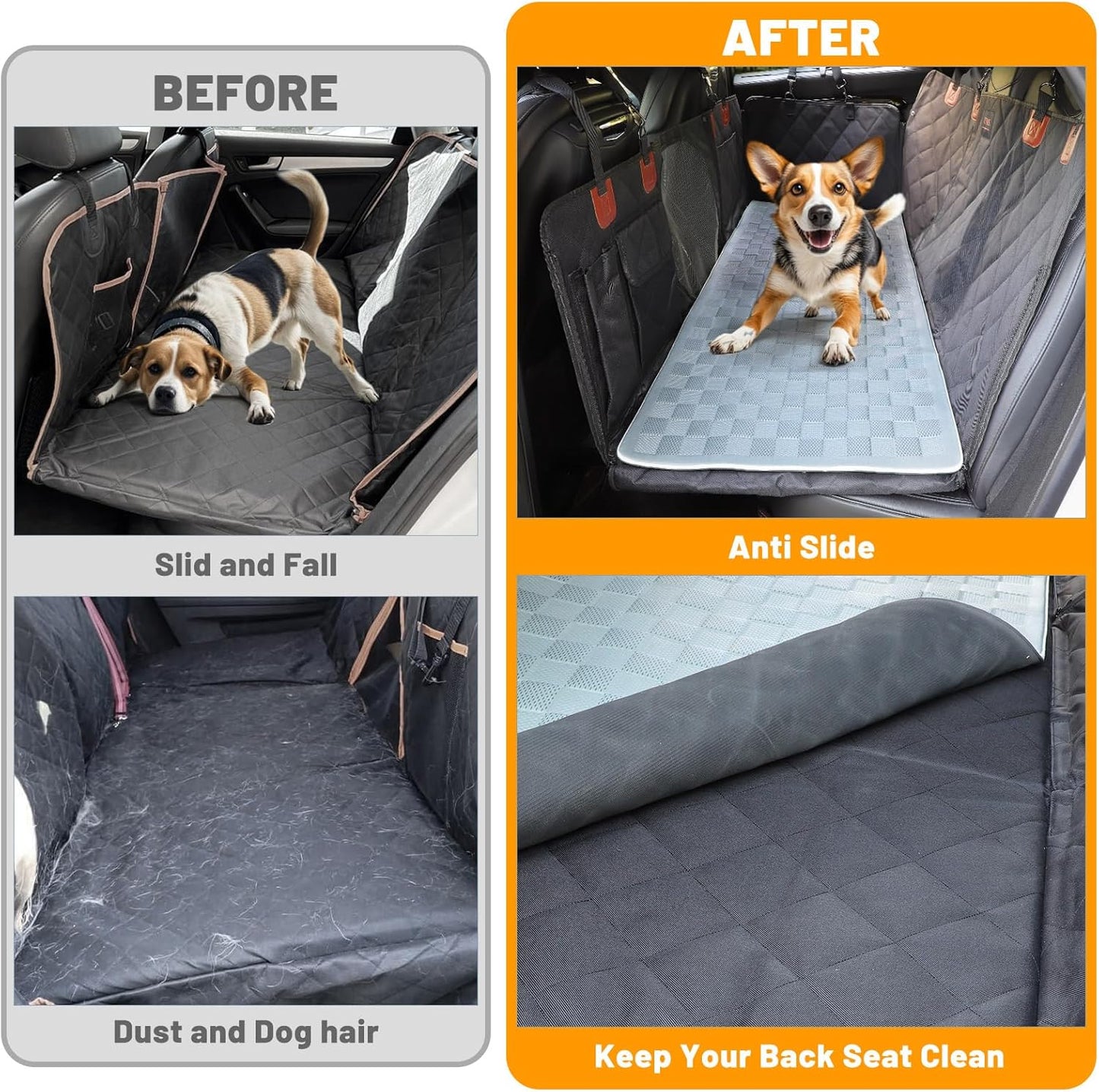 Manificent Non-Slip Pet Bed Mat for Back Seat Extender, Hair Resistant Dog Blanket for Hard Bottom Dog Car Seat Cover, Anti Slip Pet Linner Backseat Cover Deep Gray