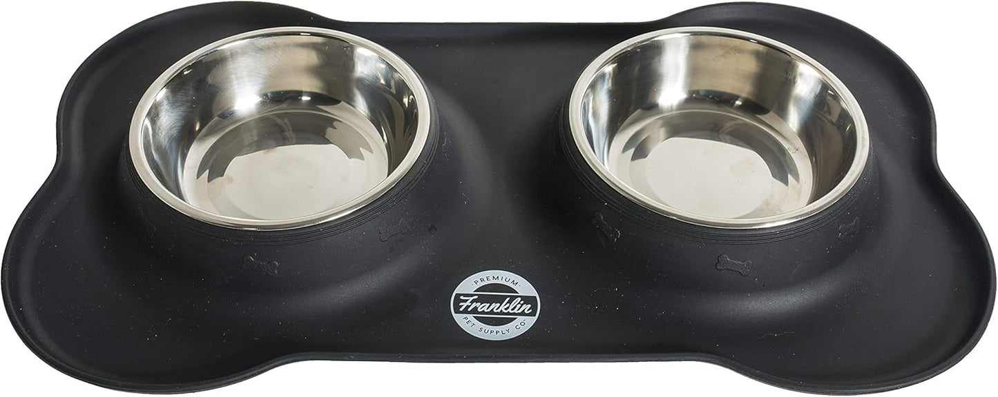 Franklin Pet Supply Double Bowl Pet Feeding Station - Stainless Bowls - No Mess - No Spill - Non-Slip, Model Number: 90062XB