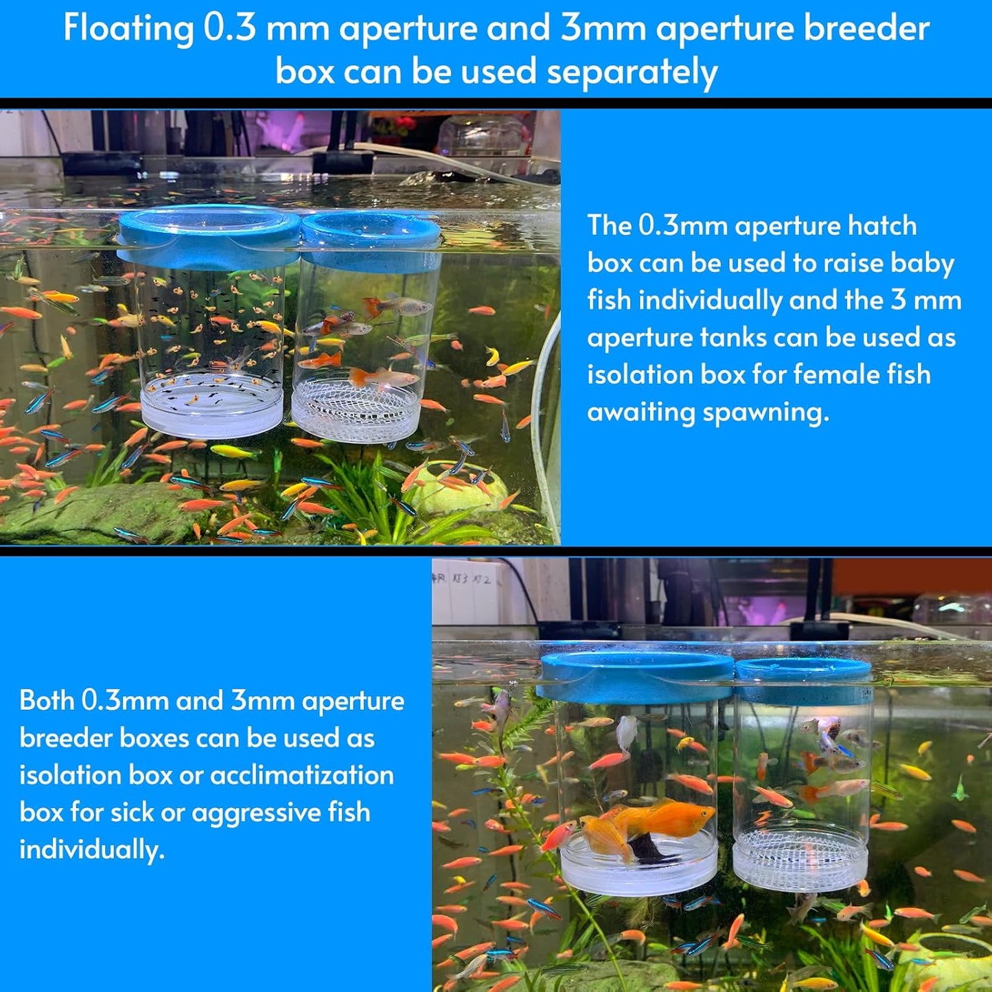 middlefloatingbreederbox Breeder Box for Fish Tank Isolation Aquarium Separator Hatchery Incubator for Guppy Baby Betta Saltwater Clownfish Coral Aggressive or Injured Fish (Middle Two-Piece Set)