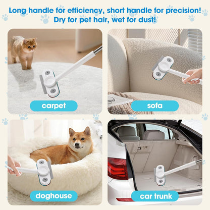 Multi-Functional Pet Hair Remover with Extended Handle, 25° Angle Design & Dual-Directional Bristles - Wet Dry Tool to Uproot Stubborn Hair & Clean Carpet, Furniture, Car for Dogs & Cats