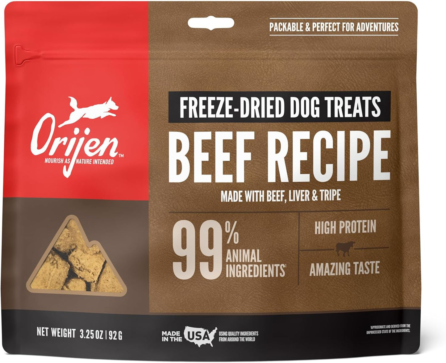 ORIJEN Grain Free High Protein Freeze Dried Dog Treats Ranch-Raised Beef Recipe 3.25oz Bag