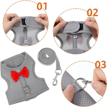 Bunny Harness and Leash Set, Soft Breathable Mesh Rabbit Leash Vest with Safety Buckles, Lightweight Escape-Proof Walking Gear for Rabbits, Kittens, Ferrets, Guinea Pigs, Grey M