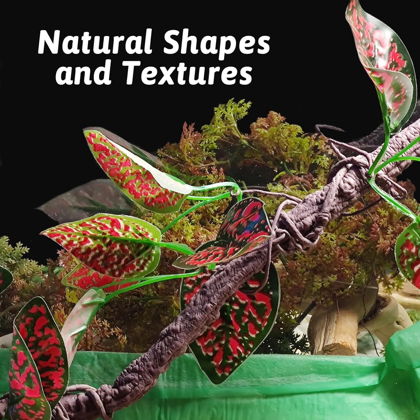 VCEPJH Reptile Bark Bedding,1 LB Natural Cork Bark for Geckos and Reptile Climbing Branch Decor 2 Pcs Bendable Jungle Vine with Suction Cup Terrarium Plant for Gecko Bearded Dragons, Snake,Frog