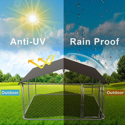 80"x 80" Outdoor Dog Enclosure Heavy Duty Dog Kennel House Mesh Dog Big Cage Pet Kennel Steel Fence with Secure Lock