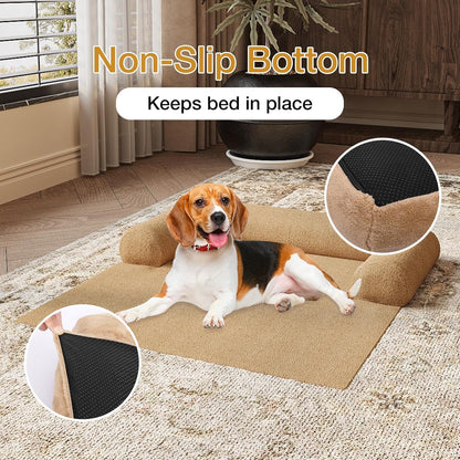 Orthopedic Dog Bed for Large Dogs, Washable Sofa Protector Pet Bed with 3-Sided Bolster, Shredded Memory Foam & Plush Support, Non-Slip Bottom for Medium & Small Dogs